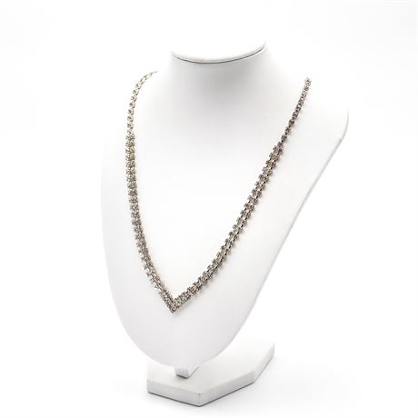 Silver Tone Crystal Rhinestone V-Drop Necklace