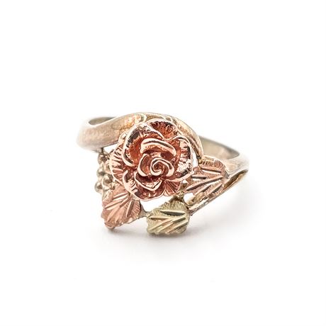10K Black Hills Vintage Ring With Leaf And Rose Motif