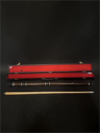 Carved Wood 2-Piece Pool Cue With Case