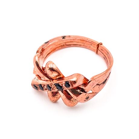 Copper Tone Multi-Band Ring With Black Stone Accents