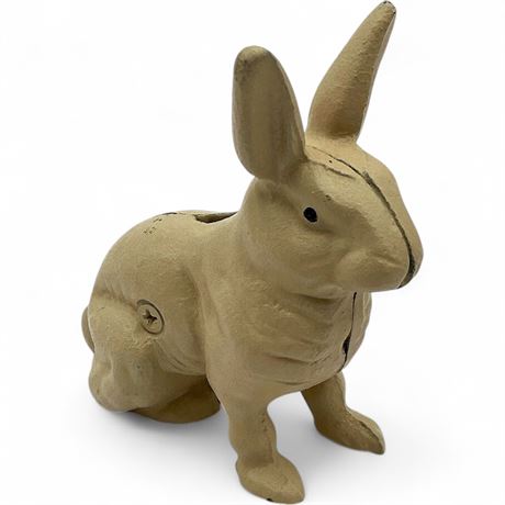 Vintage Reproduction Cast Iron Seated Rabbit Coin Bank