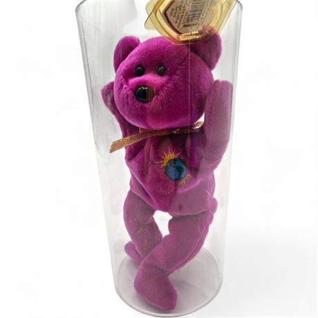 Ty Beanie Baby "Millennium" Bear With "Millenium" Tag Error And Display Tube