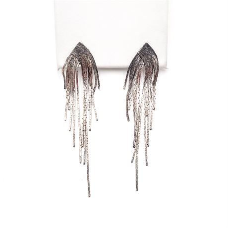 Pair Of Silver Tone Ombre Metal Fringe Earrings