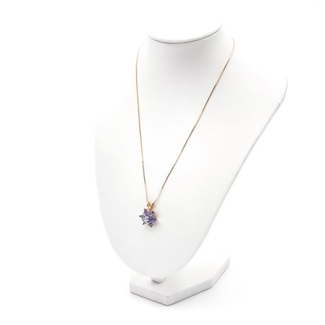 14K Yellow Gold Tanzanite And Diamond Floral Pendant Necklace