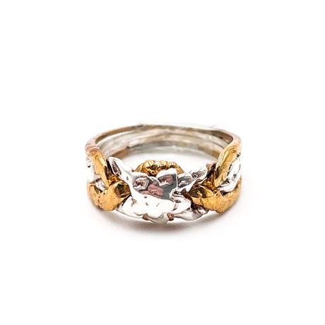 Sterling Silver And Vermeil Vintage Ring With Floral Motif