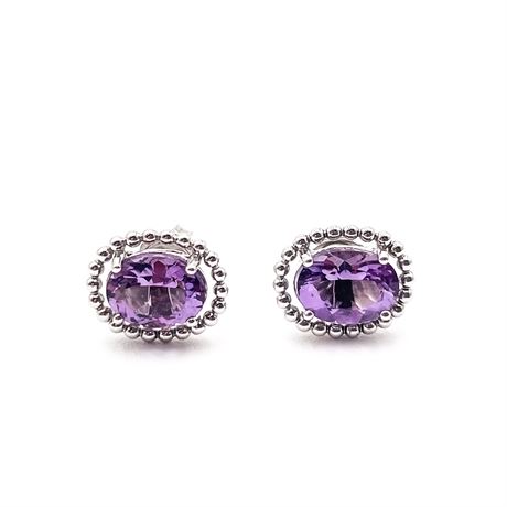 Pair Of Sterling Silver Amethyst Stud Earrings
