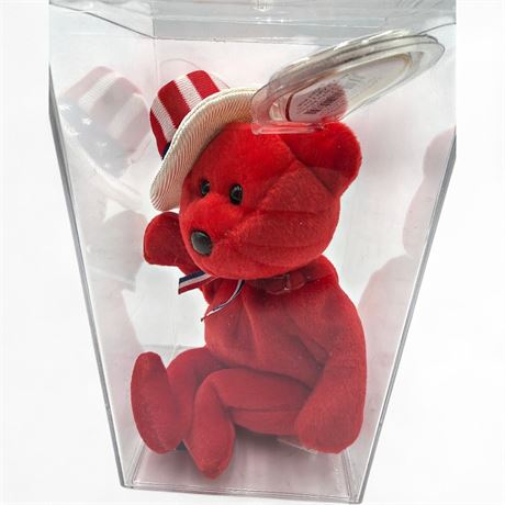 Ty Beanie Baby "Sam" Bear (2004) w/ Acrylic Case