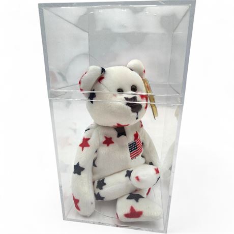Ty Beanie Baby "Glory" Bear (1998) with Acrylic Display Case