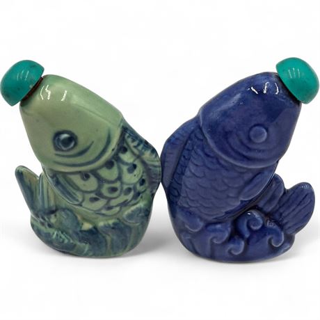 Pair of Late 20th-Century Chinese Molded Porcelain Fish Snuff Bottles