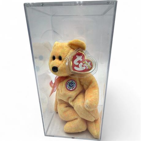 Ty Beanie Baby "Sunny" Bear (2000) with Acrylic Case