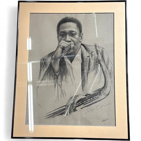 Framed John Coltrane Charcoal Portrait
