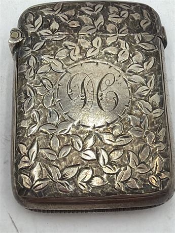 Antique Sterling Silver Repoussé Leaf Pattern Vesta Case