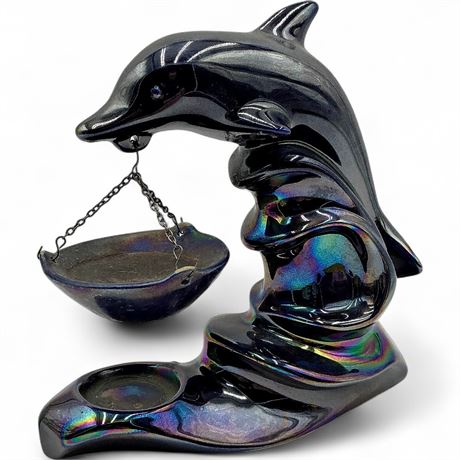 Iridescent Black Ceramic Dolphin Hanging Oil Warmer