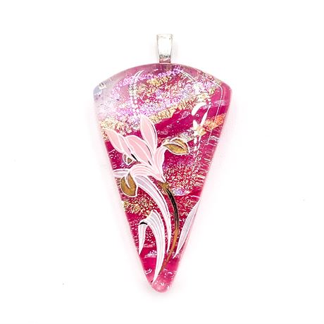 Pink Dichroic Glass Floral Pendant