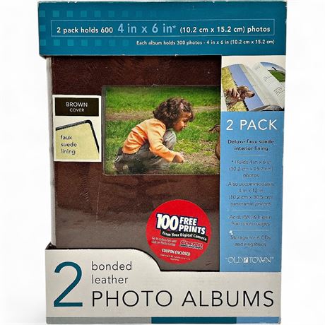 Old Town 2-Pack Bonded Leather 4x6 Photo Albums (600-Photo Capacity, Brown,...