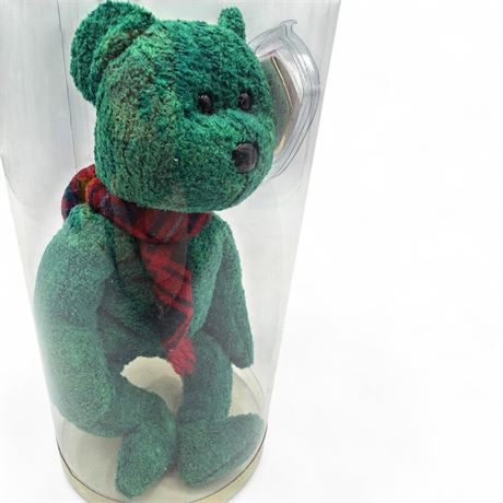 Ty Beanie Baby "Wallace" Bear (1999) in Display Case