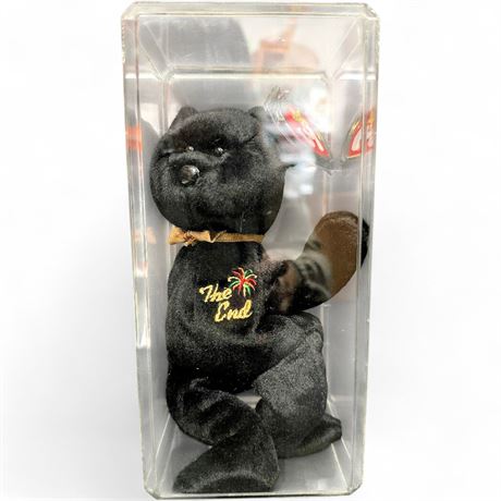 Ty Beanie Baby "The End" Black Bear (1999) w/ Acrylic Display Case