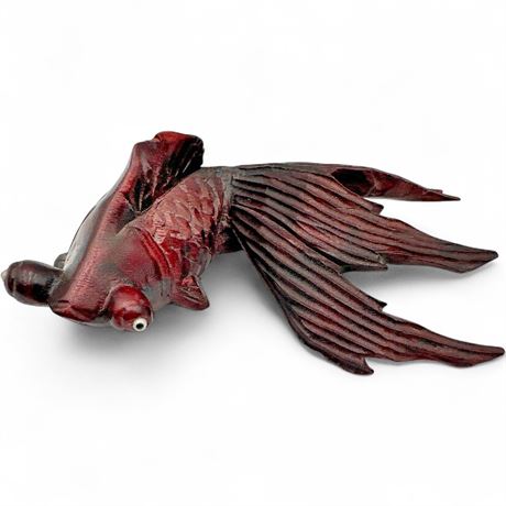 Vintage Hand-Carved Asian Rosewood Koi Figurine