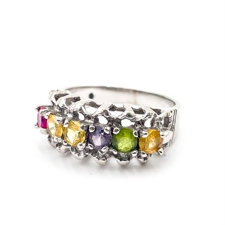 18K White Gold Multi-Gemstone Ring