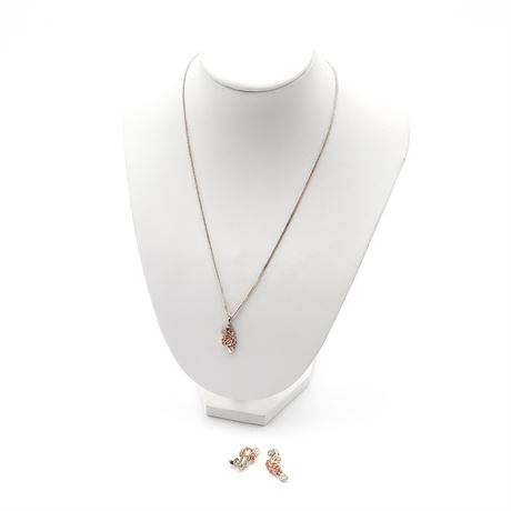 10K Black Hills Gold Floral Necklace And Earrings Set
