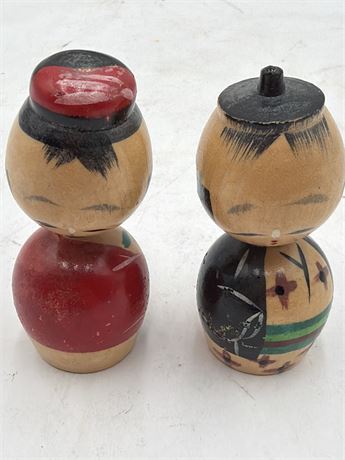 Pair Of Vintage Japanese Wooden Kokeshi Dolls
