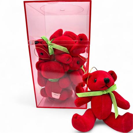 Group Of Red Plush Teddy Bears In Clear Box