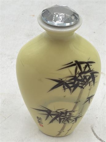 Chinese Porcelain Snuff Bottle, Yellow Ground with Bird & Bamboo