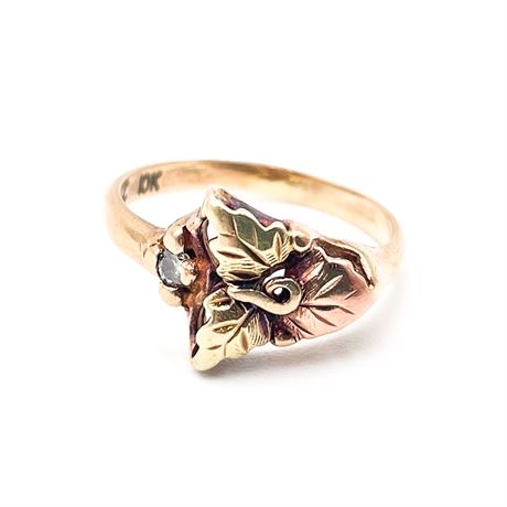 10K Gold Black Hills Leaf Ring With Diamond Accent