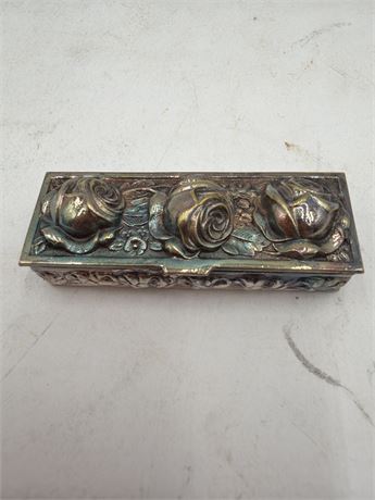 Vintage Portuguese Silver-Plated Repoussé Rose Pill Box