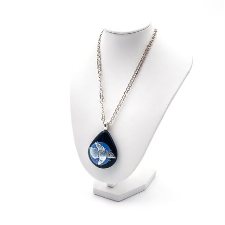Sterling Silver Chain Necklace With Fused Glass Pendant