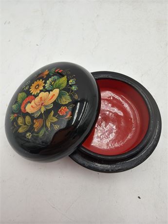 Vintage Russian Floral Lacquer Trinket Box
