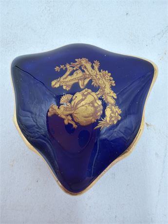 Limoges France Cobalt Blue & Gold Triangular Trinket Box