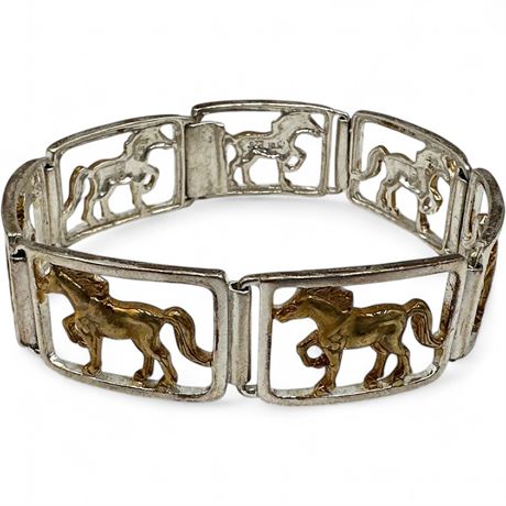 Vintage Sterling Silver Horse Panel Link Bracelet