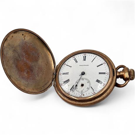 Antique Waltham Pocket Watch With Engraved Hunting Case