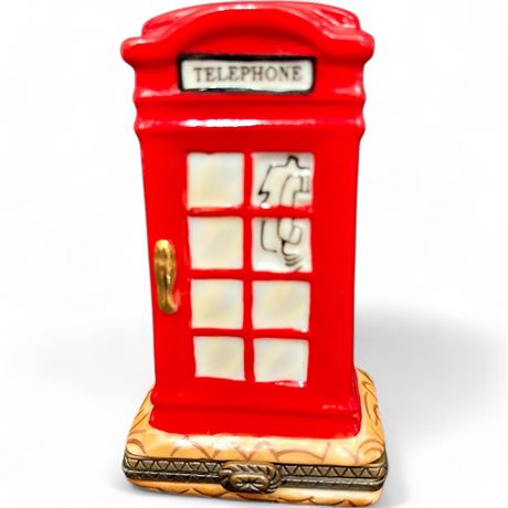 British Red Telephone Booth Porcelain Hinged Trinket Box