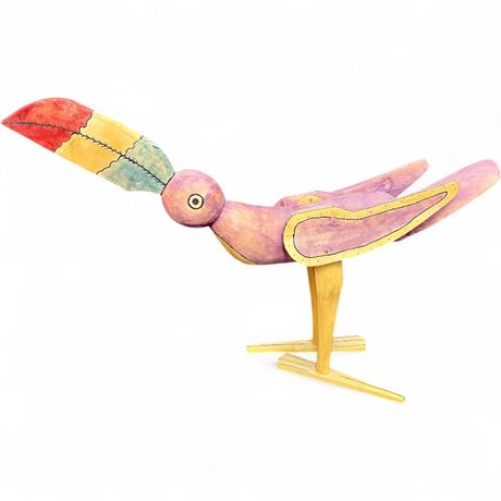 Mexican Folk Art Hand-Carved Wooden Bird Figurine