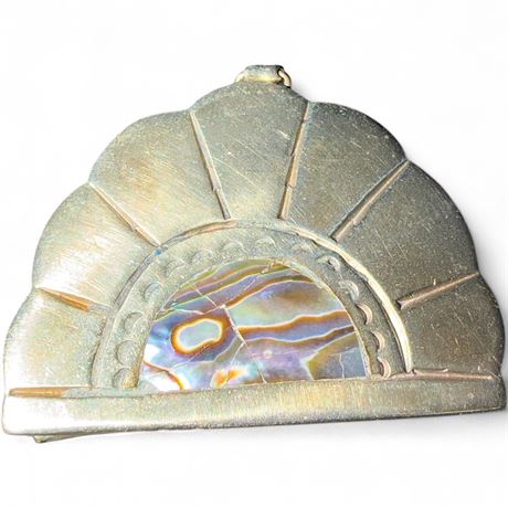 Vintage Mexican Alpaca (Nickel Silver) Abalone Fan Pill Box