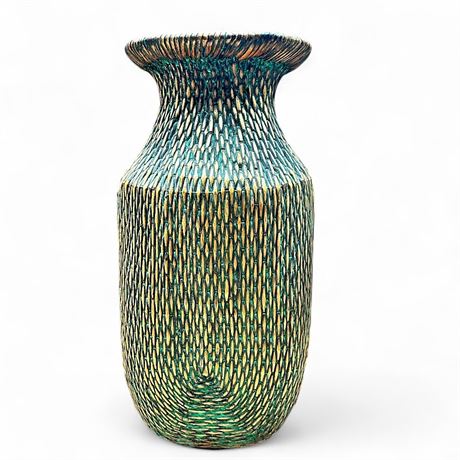 Large Colorful Woven Basket Vase In the Style Of Jeremy Frey