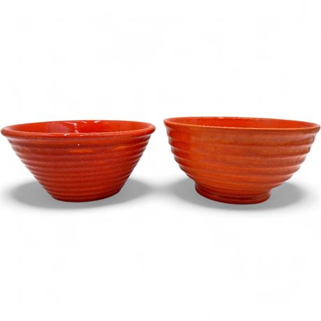 Pair of Vintage Bauer Pottery Ringware #18 Orange Mixing Bowls