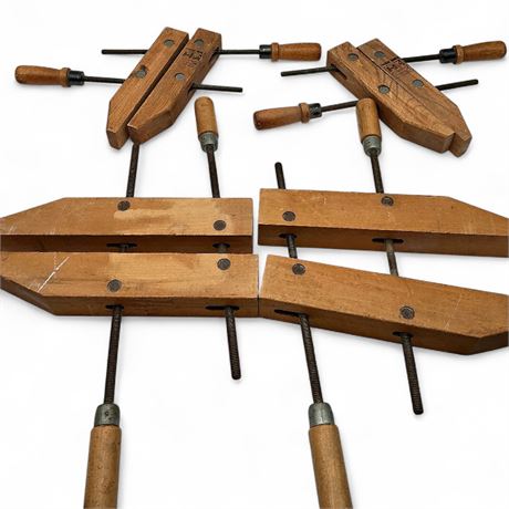 Group Of Four Wooden Handscrew Clamps Including Hempe HMC Brand