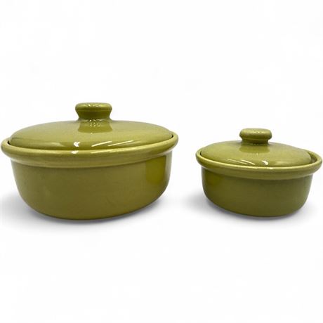 Vintage Bauer Pottery Chartreuse Gloss Lidded Casseroles (Set of 2)