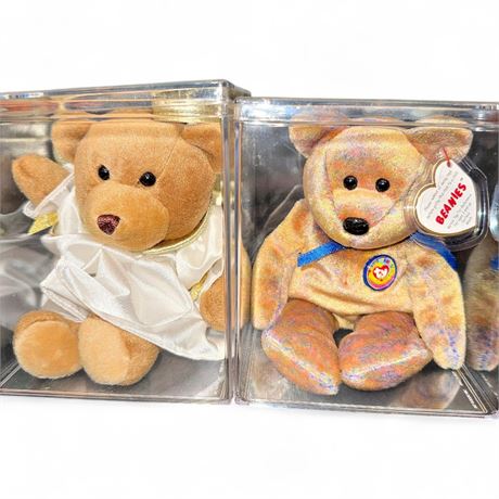 Ty Beanie Baby "Clubby III" & Beanie Buddy Pair with Display Cases