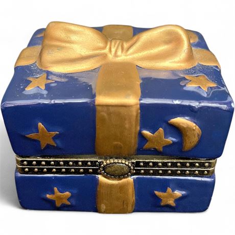 Porcelain "Limoges-Style" Blue Celestial Gift Box Hinged Trinket Box