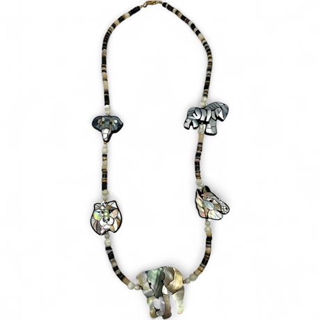 Vintage Lee Sands Style MOP Inlay Safari Necklace