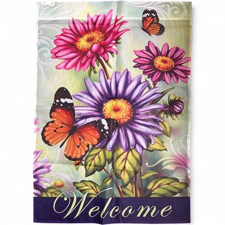 Butterfly & Floral "Welcome" Garden Flag (Approx. 12" x 18")
