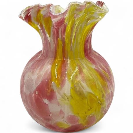Antique Spatter Glass Ruffled-Rim Vase