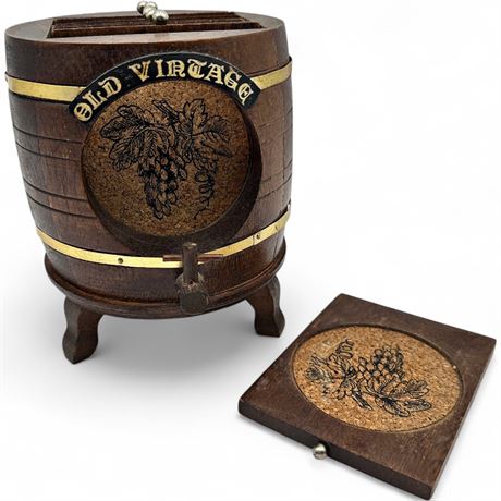 Enesco "Old Vintage" Wooden Barrel Coaster Set