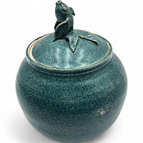 Studio Pottery Lidded Jar with Fish Finial