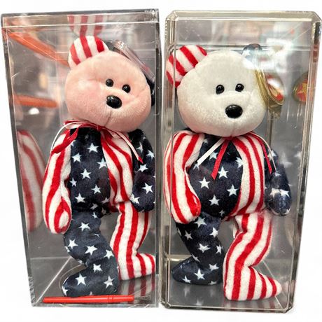 Ty Beanie Babies "Spangle" Bear Pair (Pink & White Face) in...