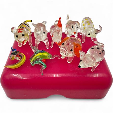 Lot of 9 Vintage Lampwork Glass Miniature Animal Figurines